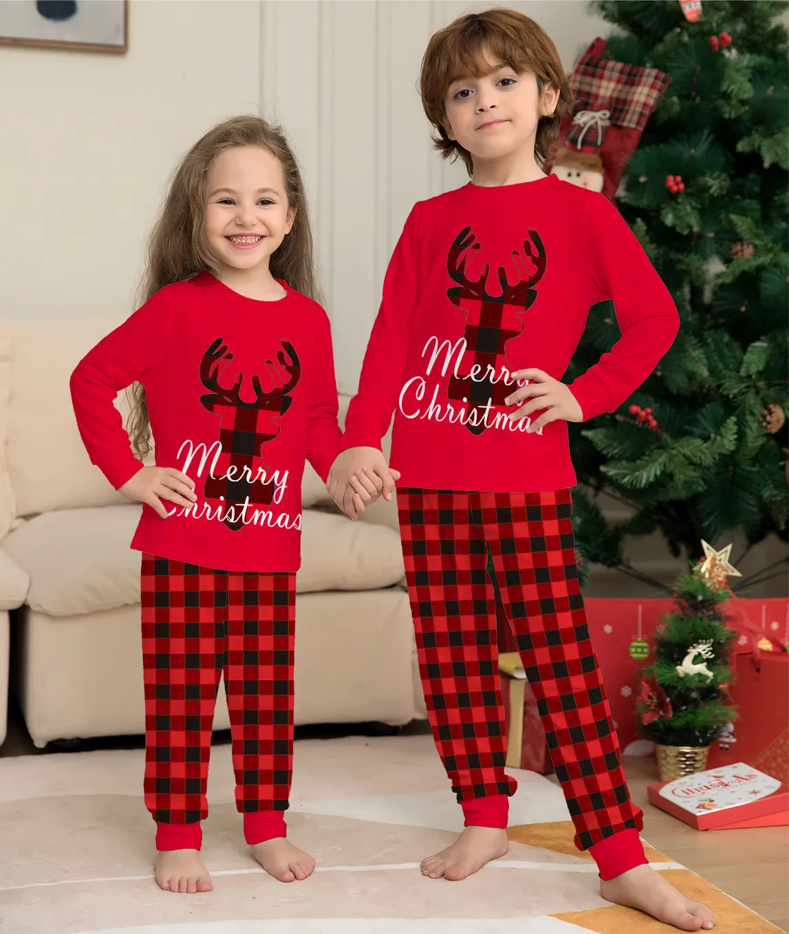 Little Gigglers World Christmas Elk Family Matching Pajamas Set