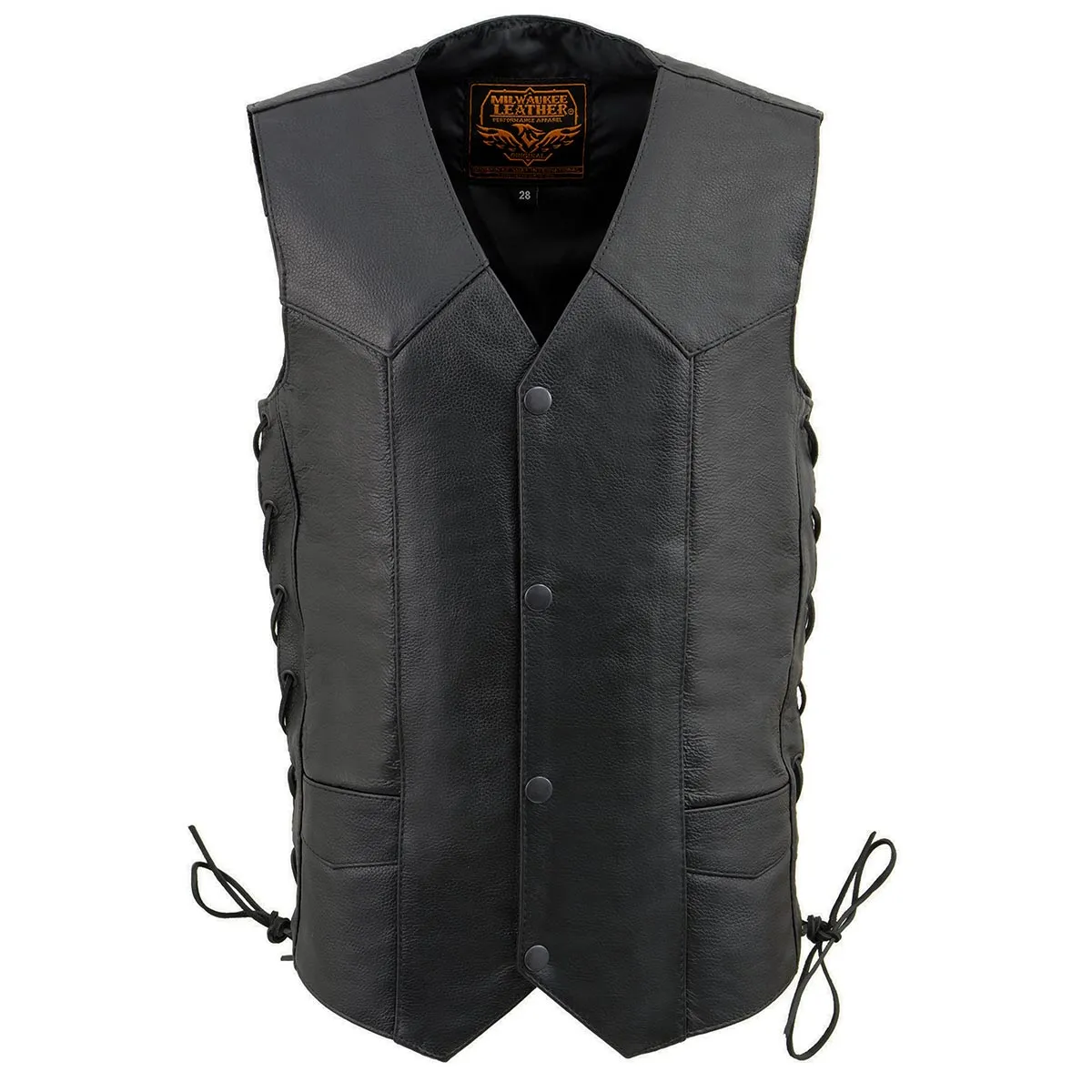 LKY3860 Youth Size Black Leather Side Lace Biker Vest