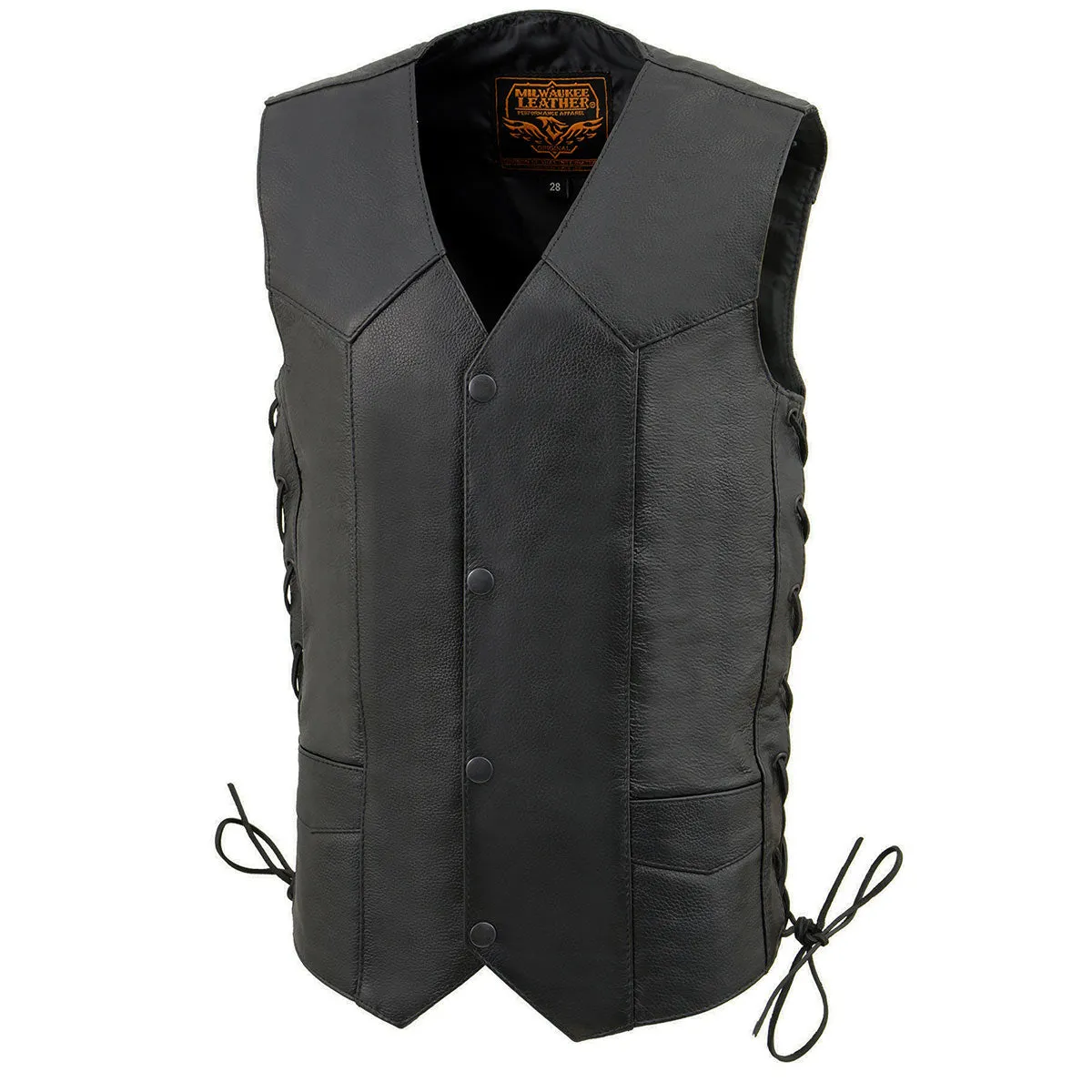 LKY3860 Youth Size Black Leather Side Lace Biker Vest