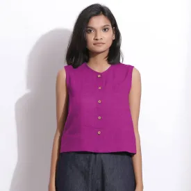 Magenta 100% Linen Sleeveless Button-Down Shirt