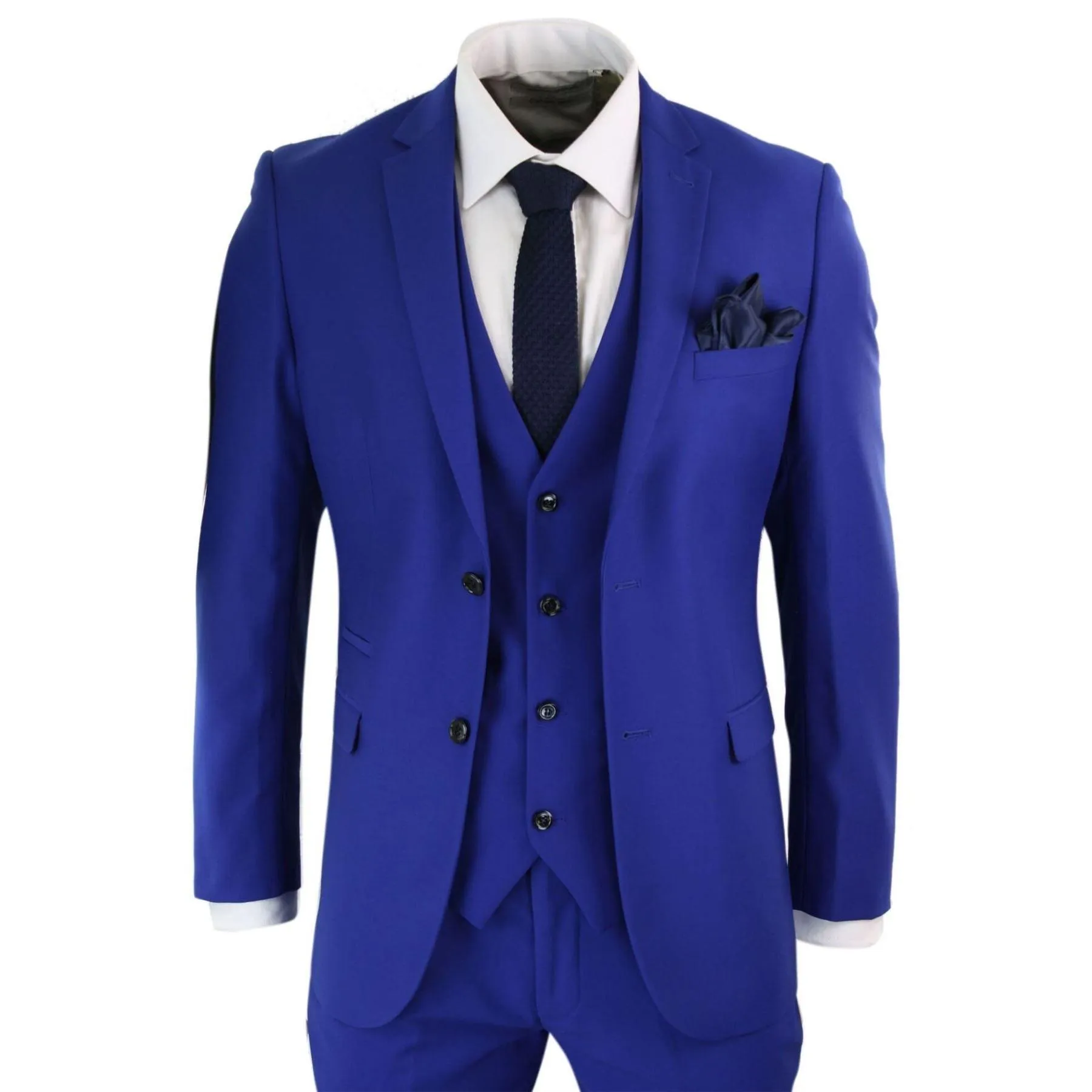 Mens 3 Piece Royal Blue Tailored Fit Complete Suit Best Man Groom Prom Wedding