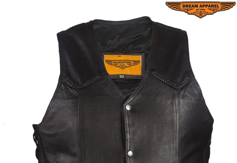 Men's Leather Vest With Braid