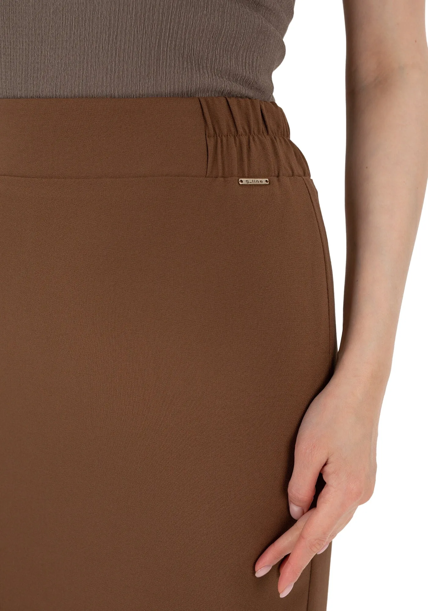 Midi Pencil Skirt with Elastic Waist and Closed Back Vent