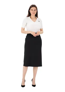 Midi Pencil Skirt with Elastic Waist and Closed Back Vent