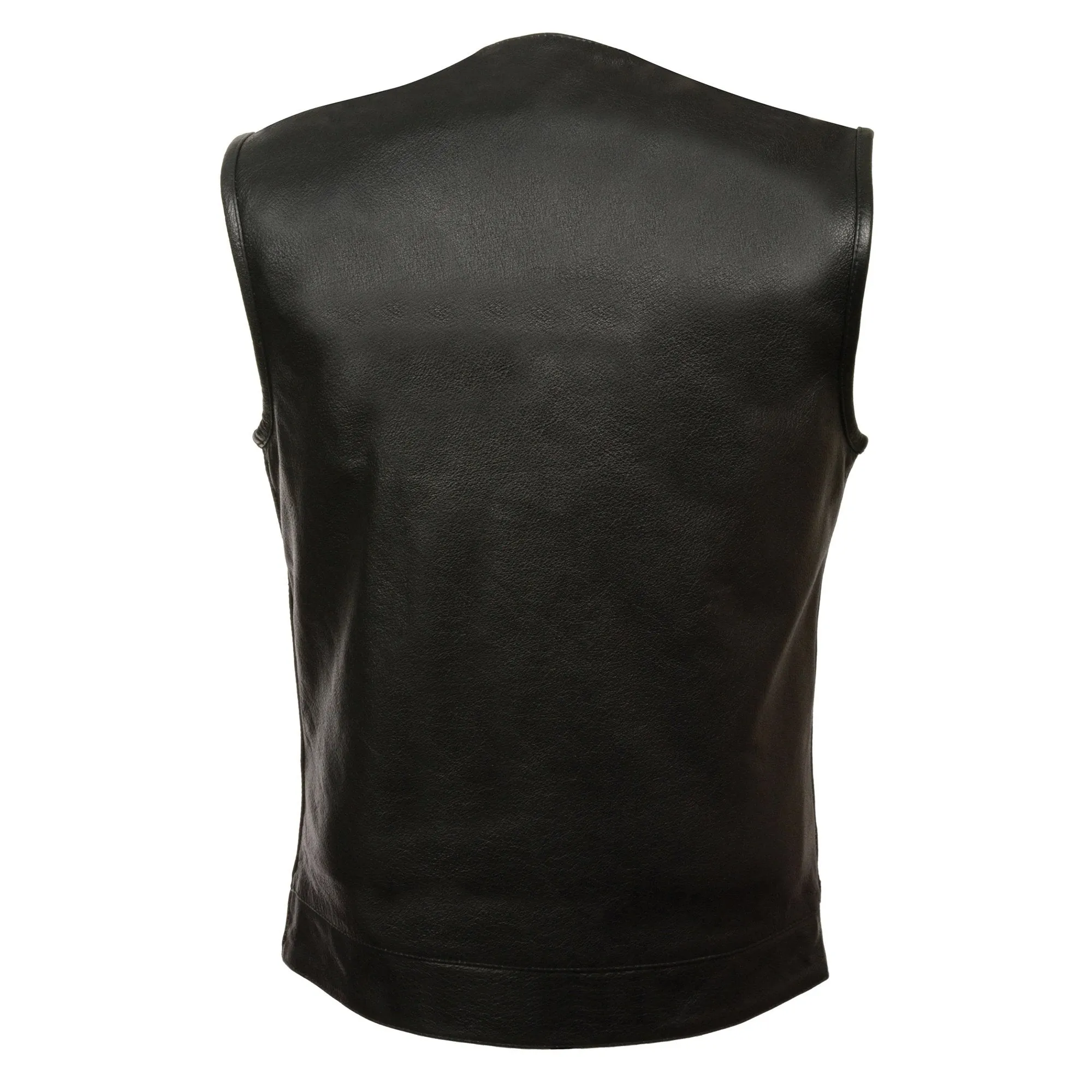 Milwaukee Leather LKM3711 Men's Black Leather Collarless Club Style Motorcycle Rider Vest w/ Dual Front Closure