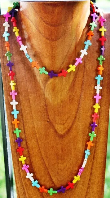 Multi Color Small Cross Necklaces