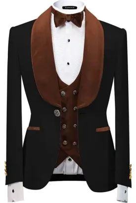 Nat Latest Brown Shawl Collar Three-Piece Velvet Groom's Suit