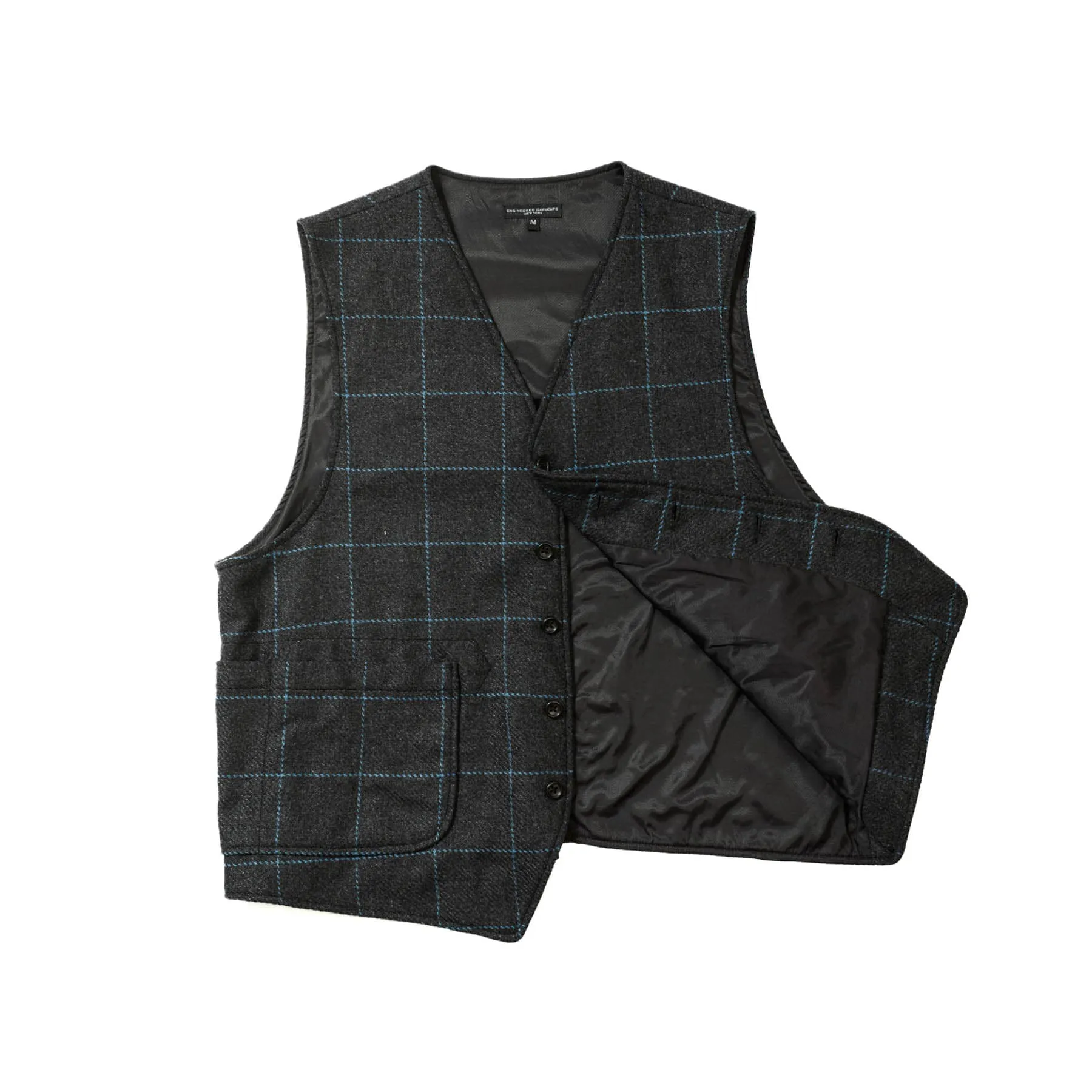 ODD Vest - Charcoal/Light Blue Wool Poly Windowpane