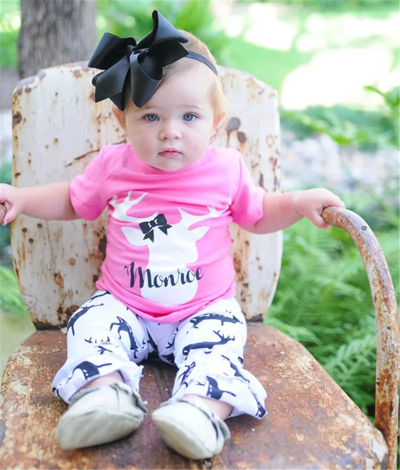 Pink Deer Ruffled Capri Pants Set