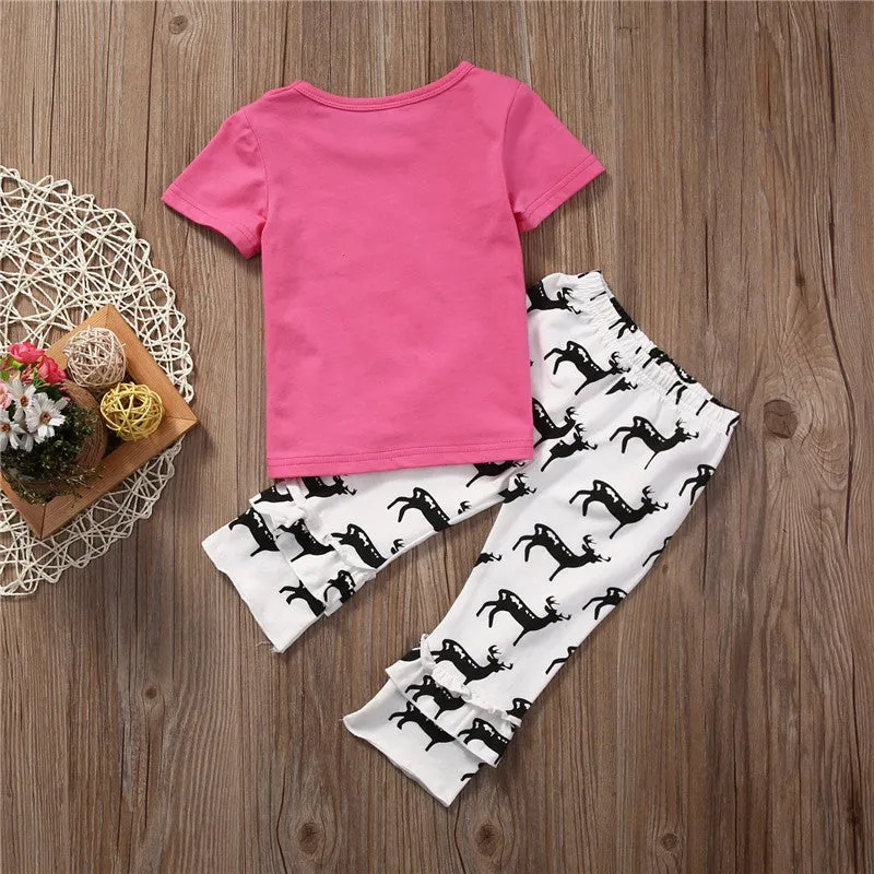 Pink Deer Ruffled Capri Pants Set