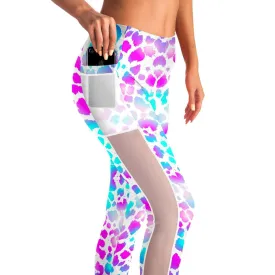 Pink Purple Aqua Spots Mesh Panel Side Pockets Leggings (FWS)