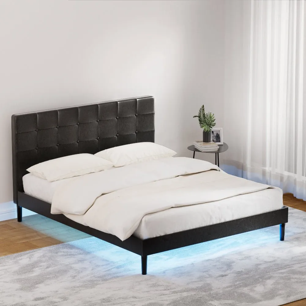 Queen Package | Manly LED Bed Frame Black & Bonita Pillow Top Mattress (Medium Firm)