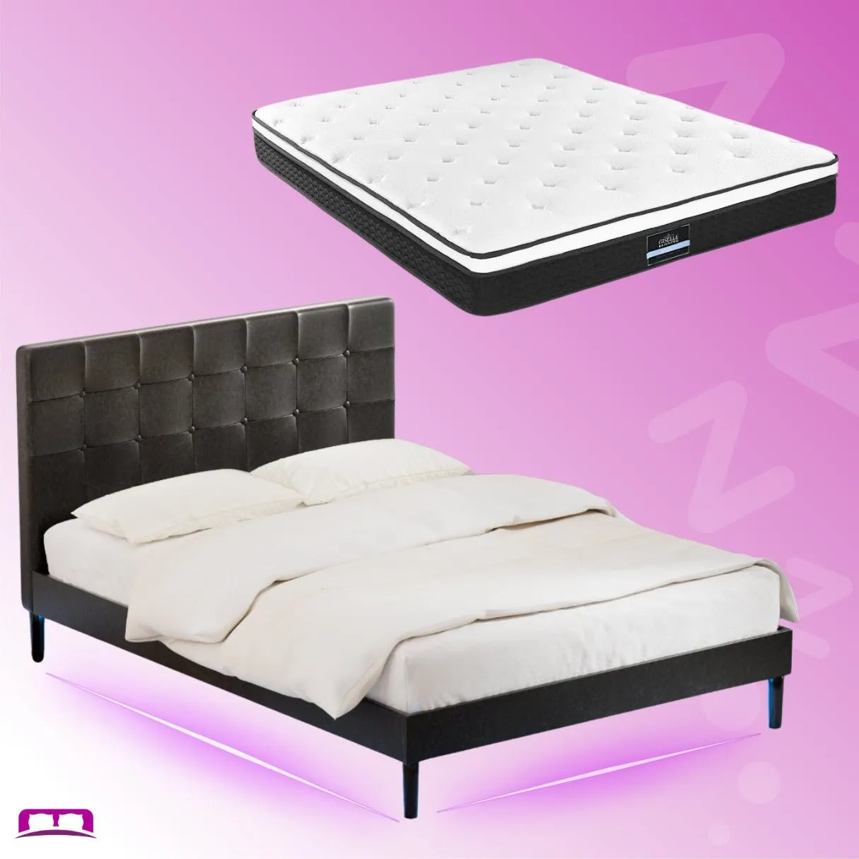 Queen Package | Manly LED Bed Frame Black & Bonita Pillow Top Mattress (Medium Firm)