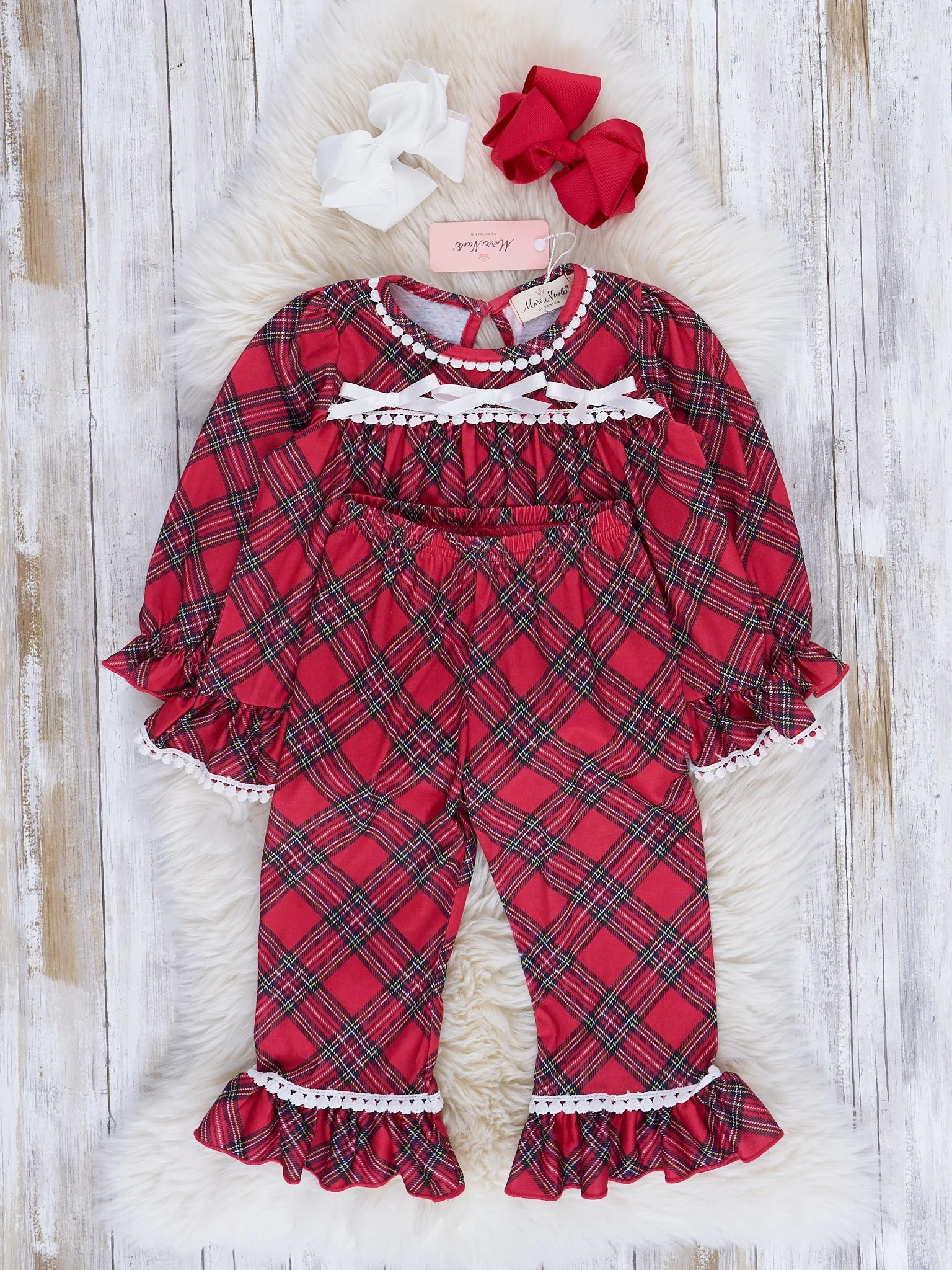 Red & Black Tartan Ruffle Pajamas