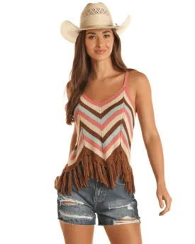 Rock & Roll Cowgirl Women's Chocolate Crocheted Strappy Tank Top BW20T03248