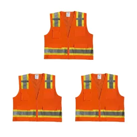 Safety Main 05TTSOZ Surveyor Vest, Class 2, Solid Front, Mesh Back, Hi-Vis Orange, Pack of 3