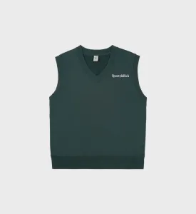 Serif Logo Embroidered V-Neck Vest - Forest/White