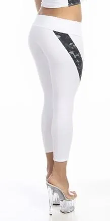 Sexy Hi Lo Waist Blue Digital Camo Combat Athletic Capri Pants - White/Blue