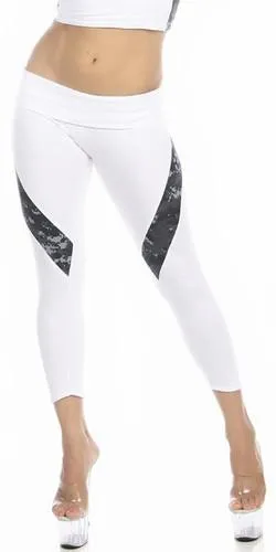 Sexy Hi Lo Waist Blue Digital Camo Combat Athletic Capri Pants - White/Blue