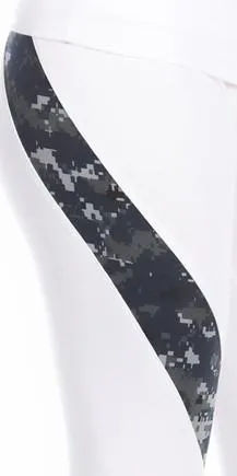 Sexy Hi Lo Waist Blue Digital Camo Combat Athletic Capri Pants - White/Blue