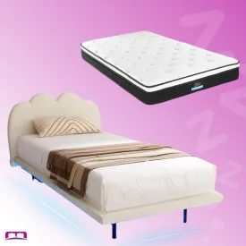 Single Package | Sasa LED Boucle Bed Frame Beige & Bonita Pillow Top Mattress (Medium Firm)