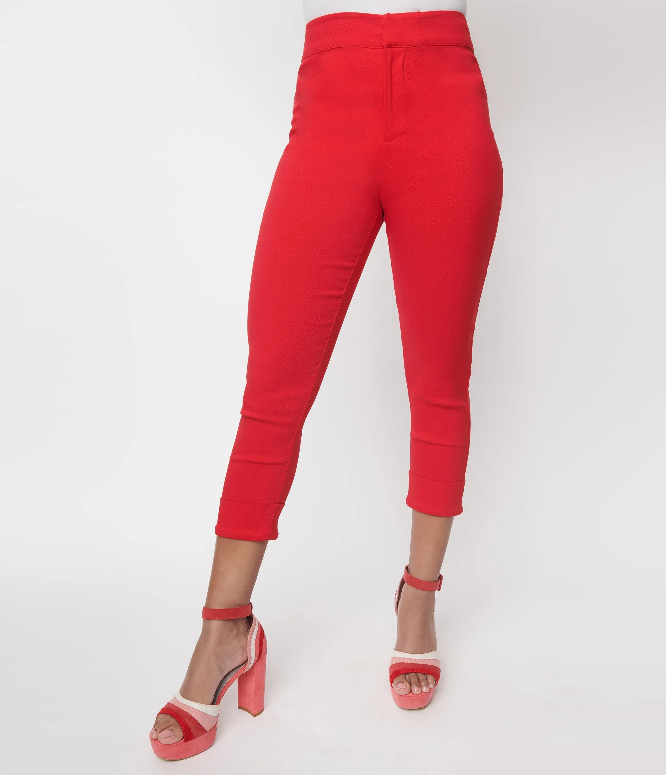 Smak Parlour Red & Polka Dot Heart Pocket Smarty Pants Capri