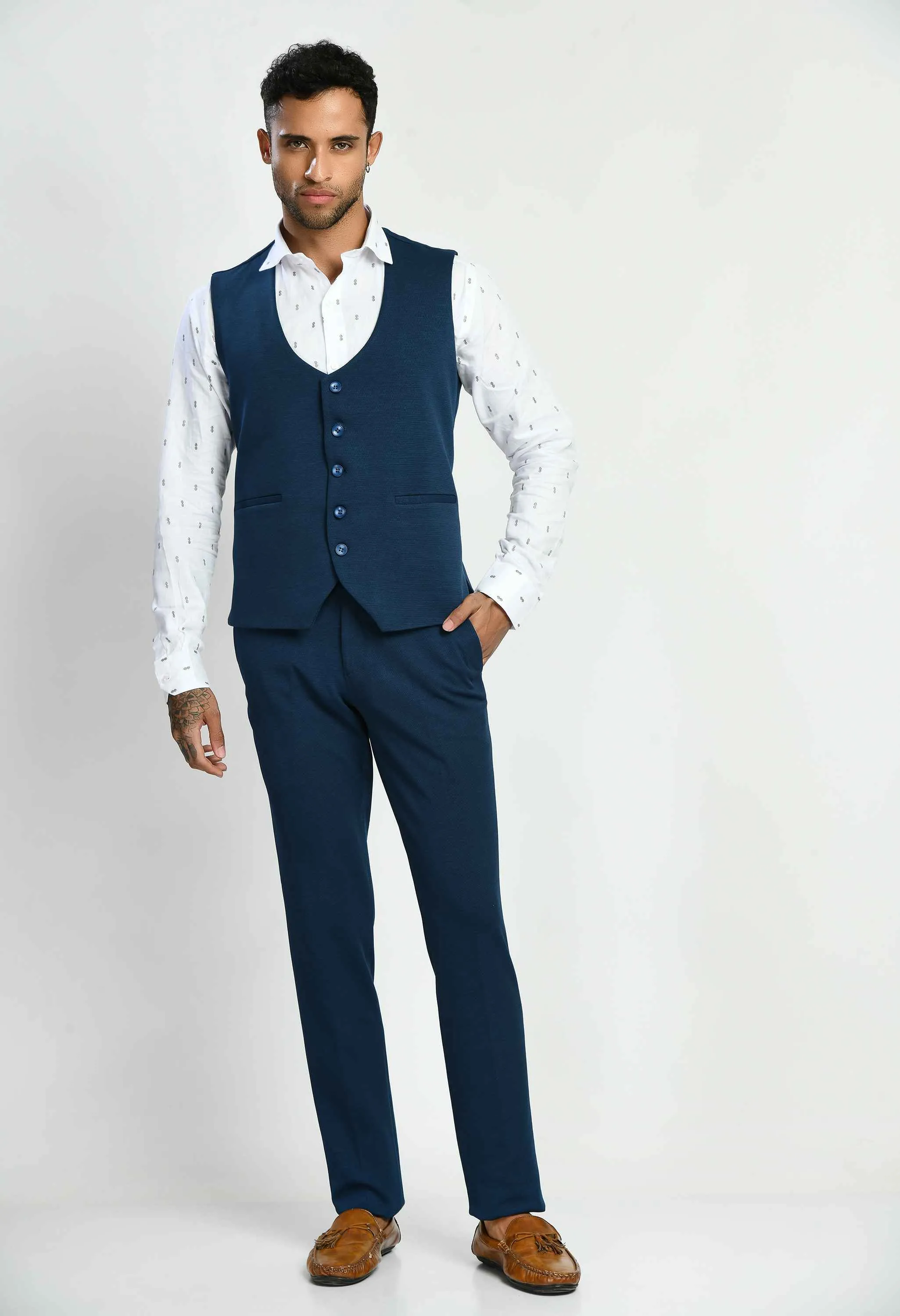 Solid Navy Blue Casual Suit Set