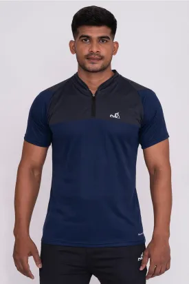 Stand Neck Semi Collar T-Shirts Navy Charcoal (D)