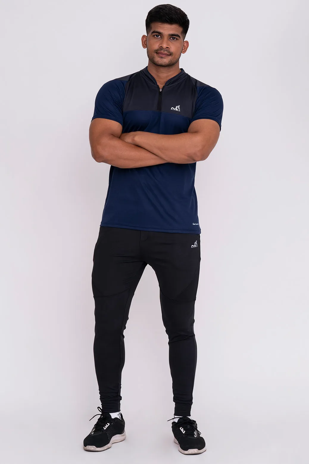 Stand Neck Semi Collar T-Shirts Navy Charcoal (D)