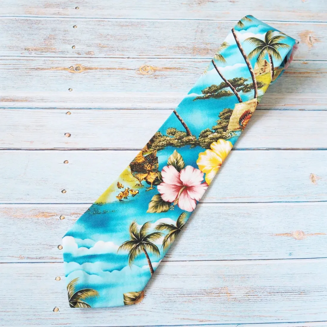 Teal Kahalu'u Hawaiian Necktie