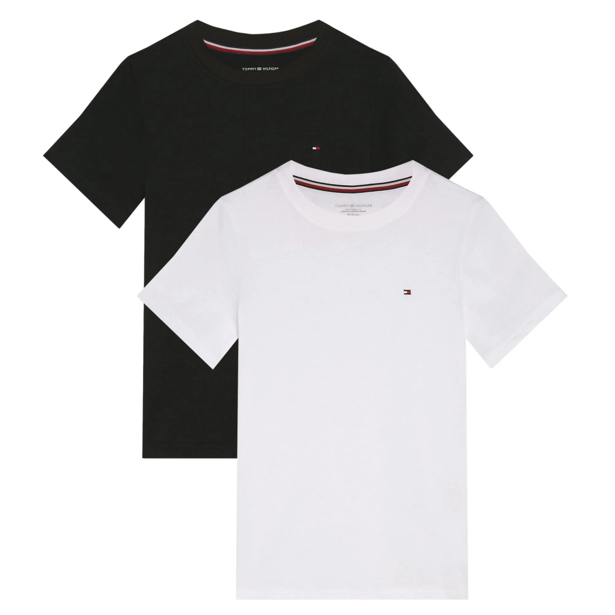 Tommy Hilfiger Boys 2 Pack Organic Cotton Crew Neck Short Sleeve T-Shirts- White/Desert Sky