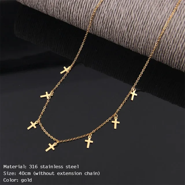 VenusFox New stainless steel Women pendants Necklaces Jewelry Cross Lightning hexagram Choker Necklace Chain gold Girls Kpop Collares