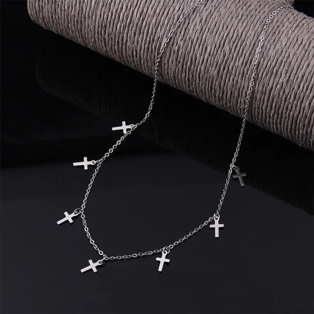 VenusFox New stainless steel Women pendants Necklaces Jewelry Cross Lightning hexagram Choker Necklace Chain gold Girls Kpop Collares