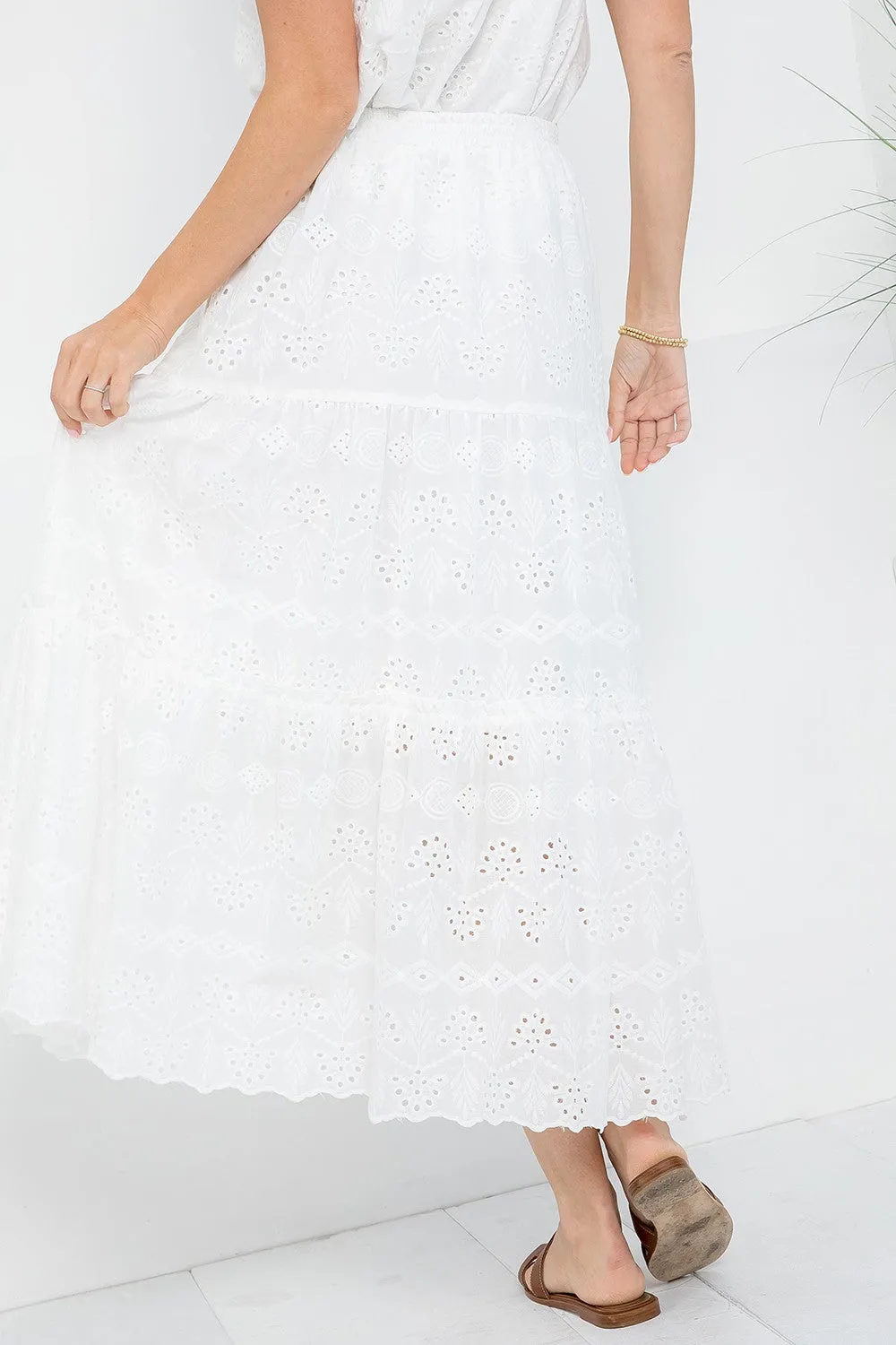 White Cotton Eyelet Midi Skirt  *FINAL SALE*