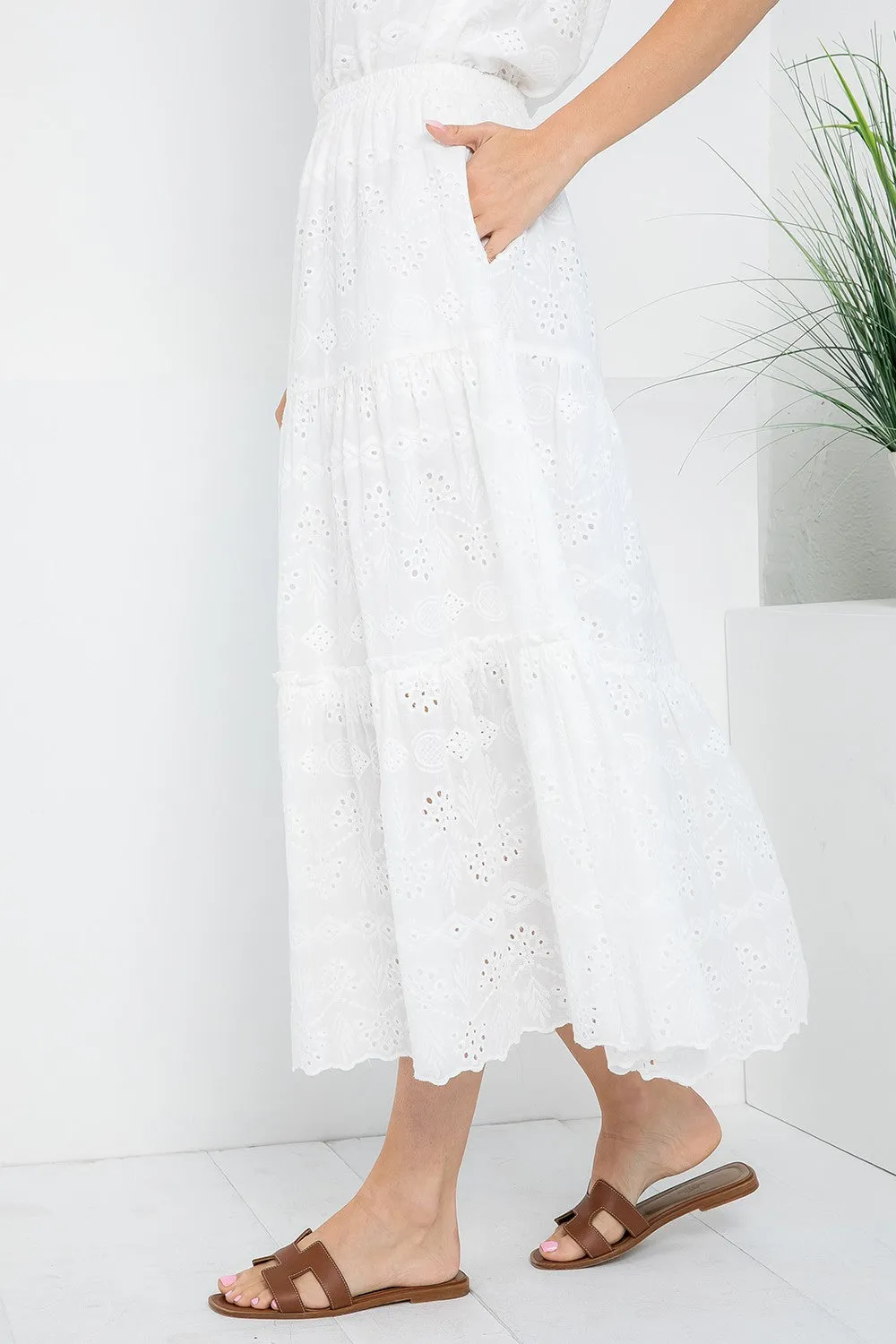 White Cotton Eyelet Midi Skirt  *FINAL SALE*