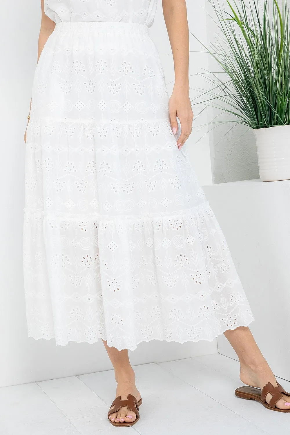 White Cotton Eyelet Midi Skirt  *FINAL SALE*