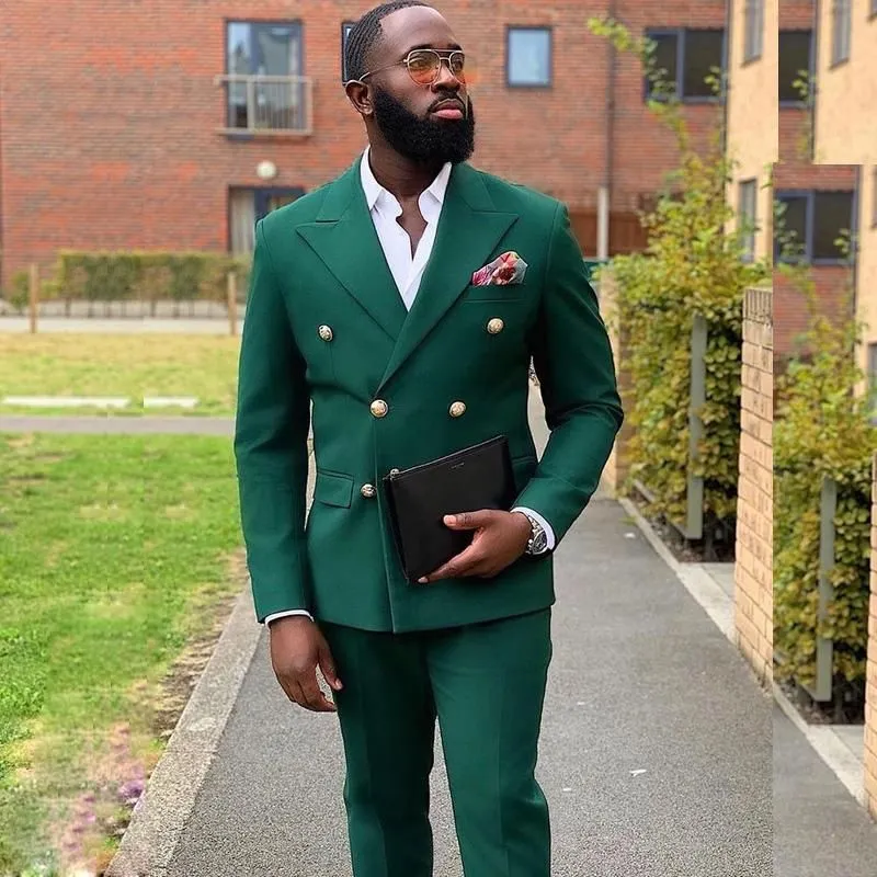 William Dark Green Double Breasted Peak Lapel Best Fit Prom Suits