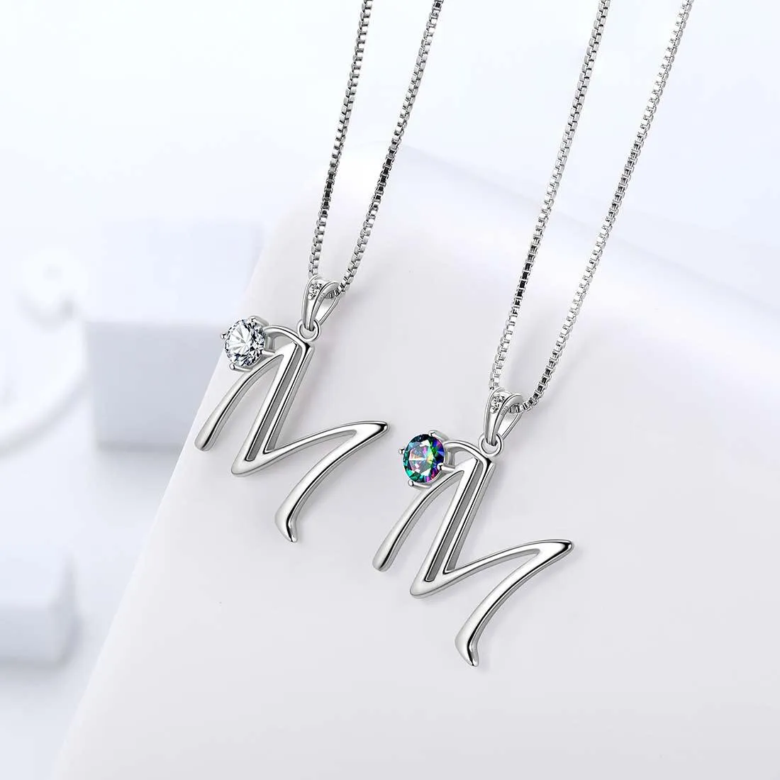 Women Initial M Letter Pendant Necklace Girl Name Jewelry Gift 925 Sterling Silver