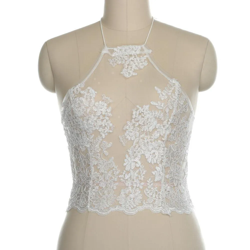 Women Lace Tank Tops Sexy Floral Embroidery White Crop Top