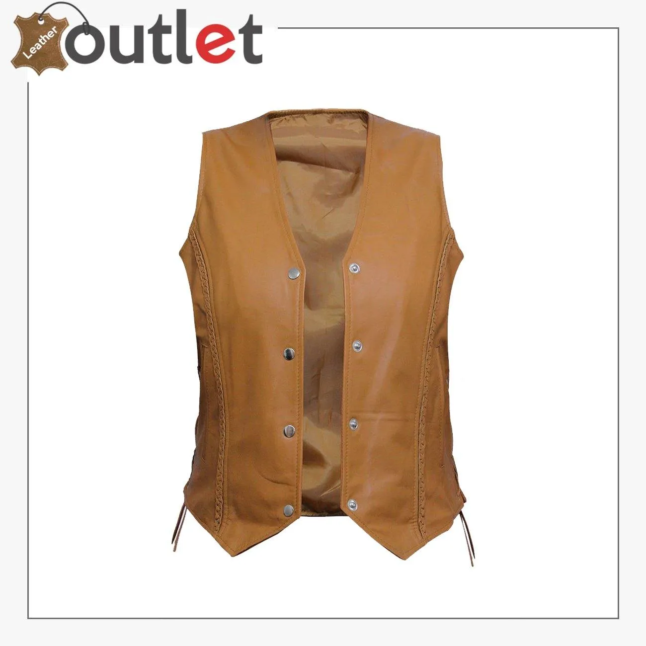 Womens Brown New Motorcycle Biker Soft Leather Vest Waistcoat