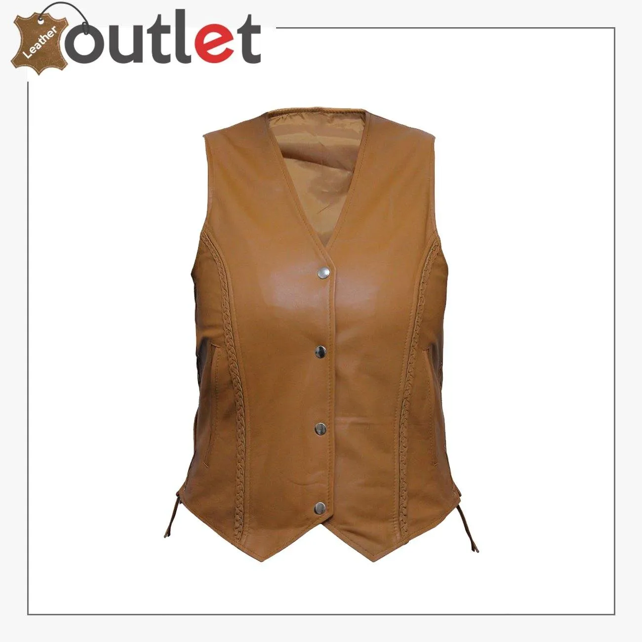 Womens Brown New Motorcycle Biker Soft Leather Vest Waistcoat