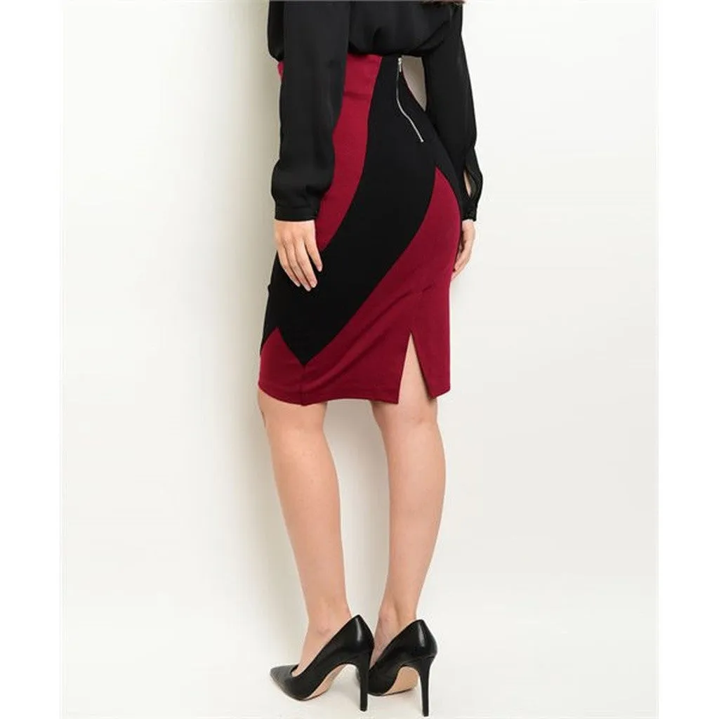 Women's Skirt Colorblock Black And Red Pencil Skirt