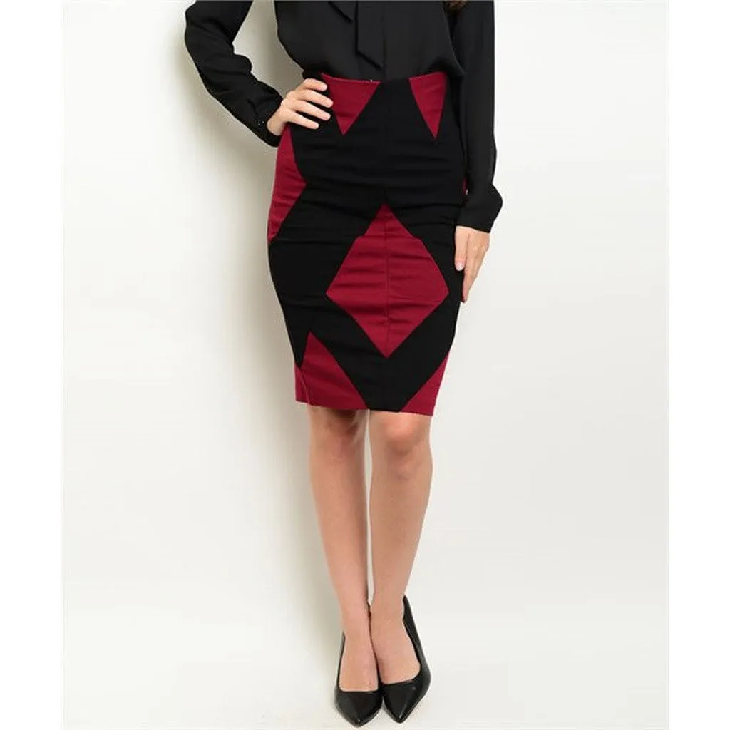 Women's Skirt Colorblock Black And Red Pencil Skirt