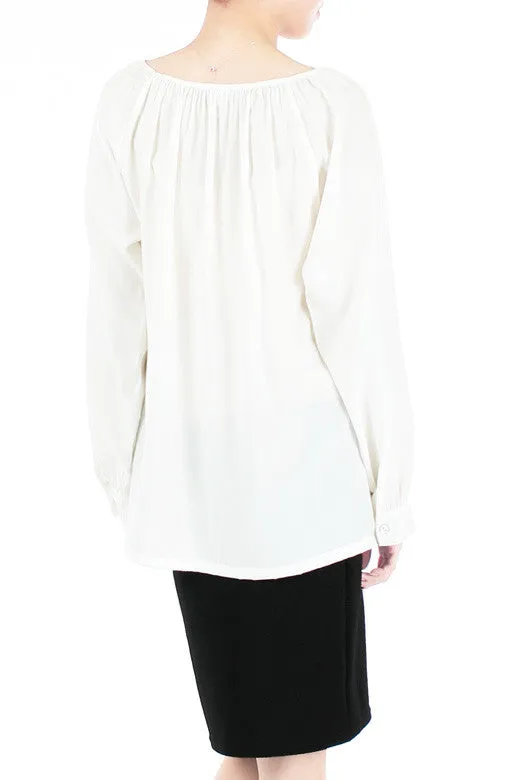 Wonder Ruche Two-Way Long Sleeve Top - White