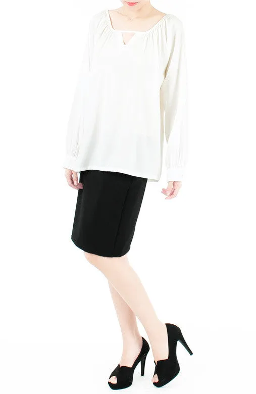 Wonder Ruche Two-Way Long Sleeve Top - White